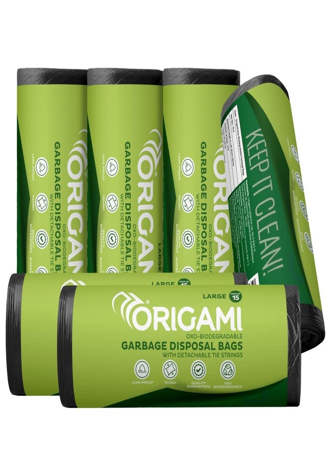 Origami Garbage Bags for Dustbin | Large Size 90 Count (15 Bags x 6 Rolls) | 24 x 32 Inch Disposable Trash Bags | Suitable for Wet & Dry Waste - Black - Image 1